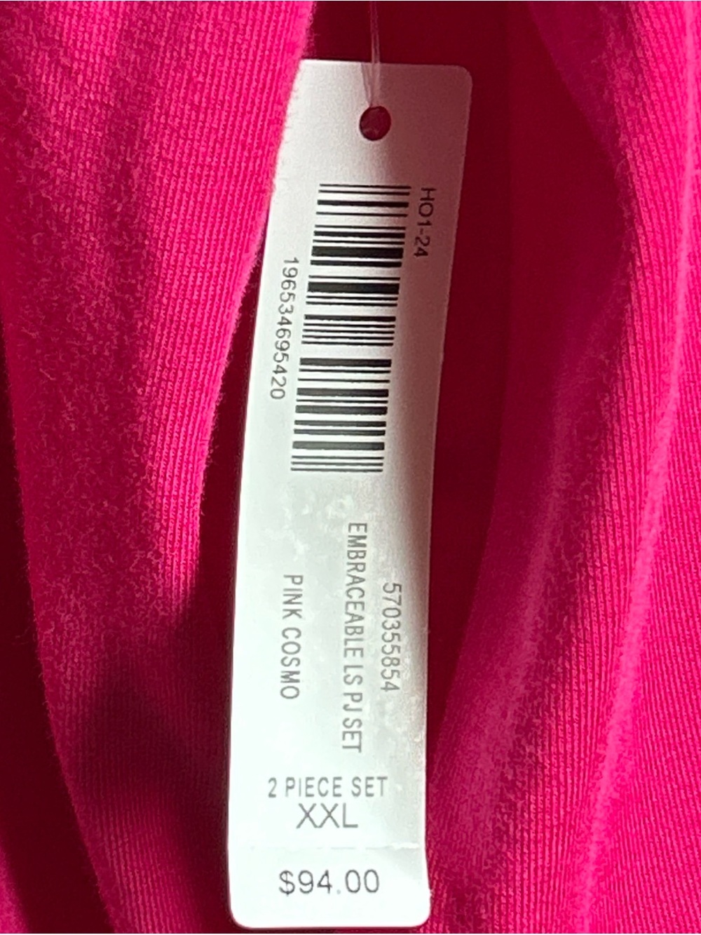 Soma Hot Pink Long-Sleeve Pajama Top with White Piping - Picture 4 of 10